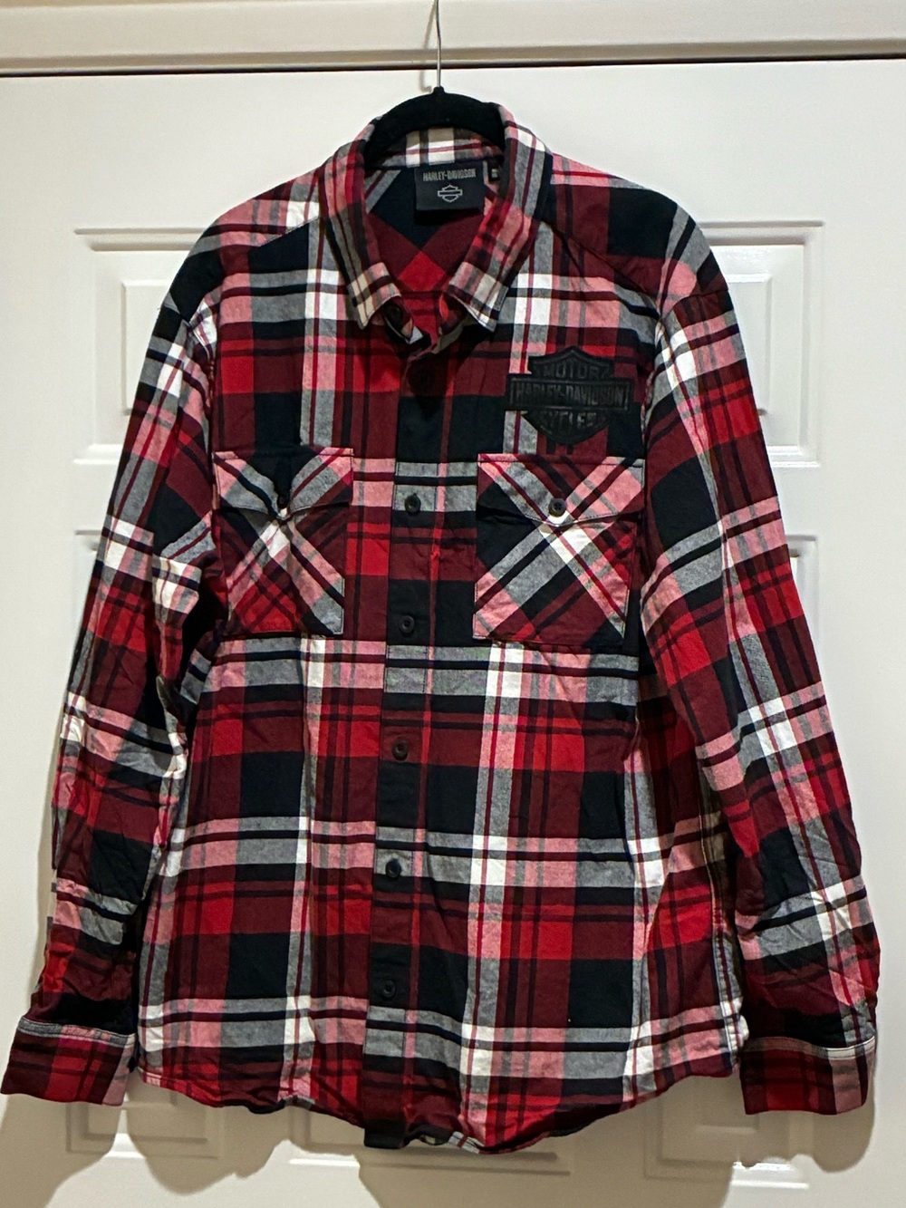Harley-Davidson Men’s Red, Black & White Plaid cotton Flannel shirt